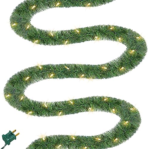 Biswing 50FT Prelit Christmas Green Garland, Lighted
