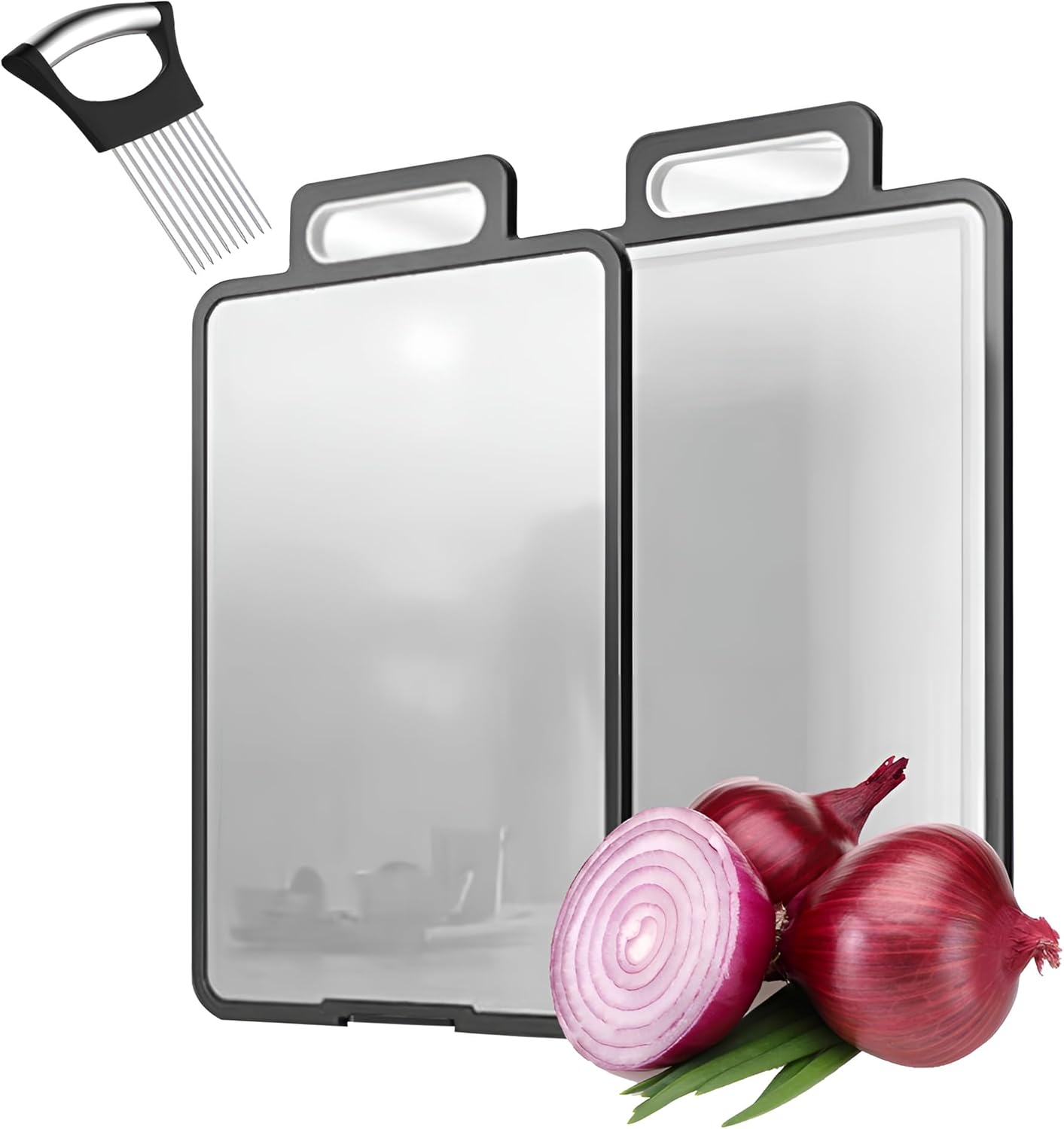 stainless steel cutting board's best cutting board for kitchen double sided cutting boards with onion holder cutting boards for kitchen (Grey) xlarge cutting board 16.54"x10.63"