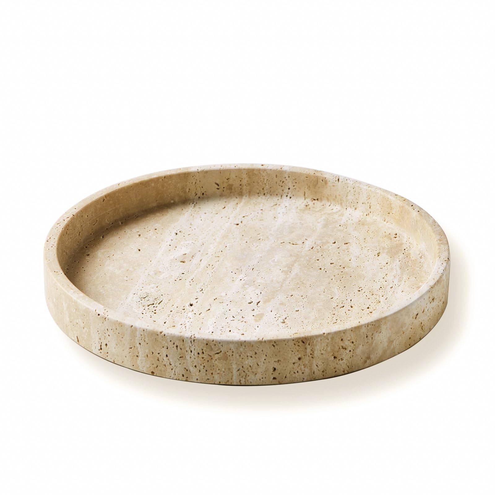 MAGPER HOME Natural Travertine Marble Vanity Tray for Bathroom,Kitchen, Dresser, Counter, Home Decor Round Stone Decorative Tray for Candles, Perfumes, Jewelry, Plants,Organiser Dish Beige