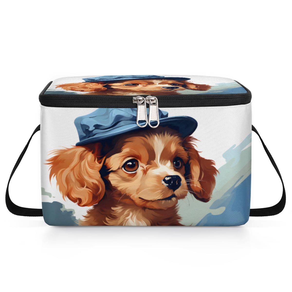 GzLeyigou Cartoon Dog Lunch Bags for Women Men 9 Cans, Hot & Cold Food Delivery Bag Insulated Grocery Bag Insulated Lunch Box Blue Hat Cooler Bag for Office Work Picnic Beach