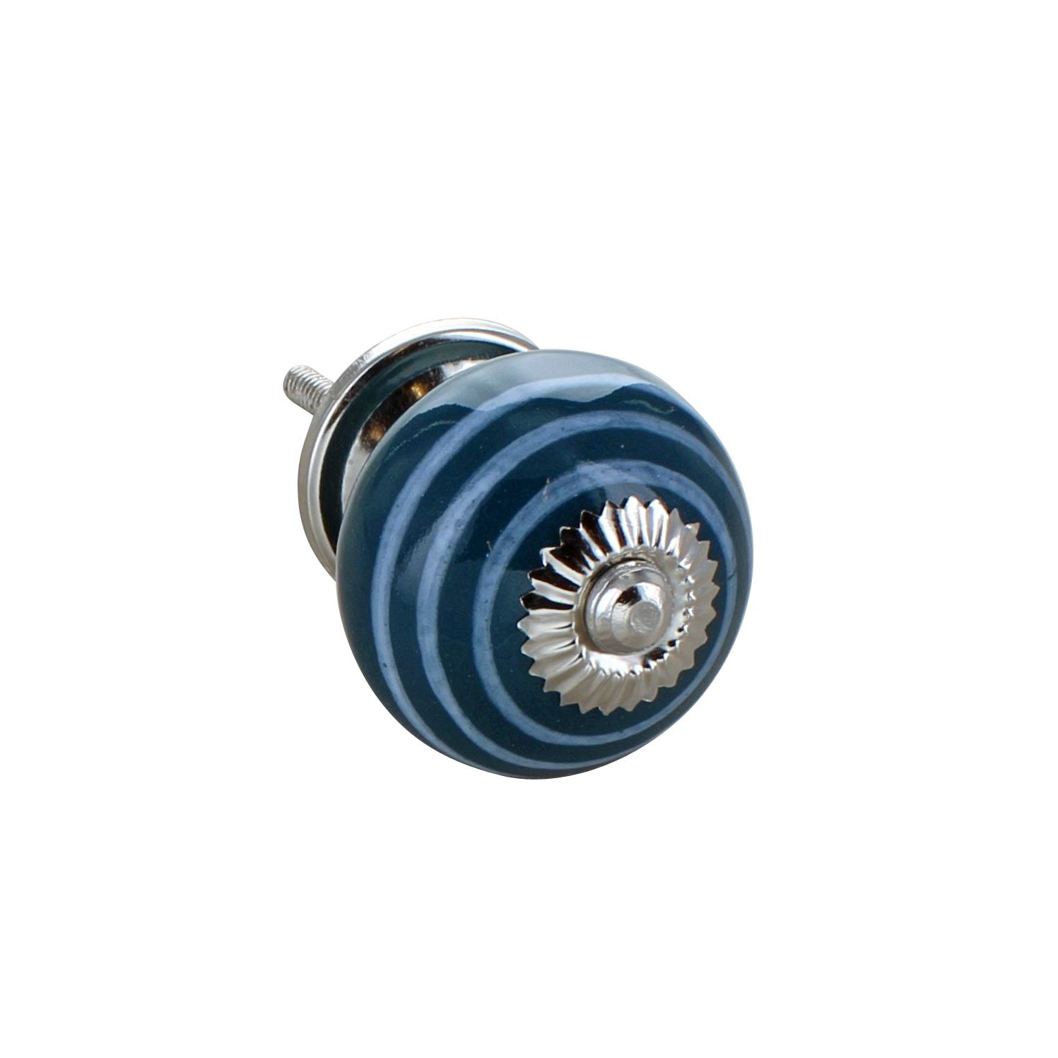 G Decor White Striped Round Ceramic Door Knob Vintage Shabby Chic Cupboard Drawer Pull Handle 4504 (Dark Green) โ image 1