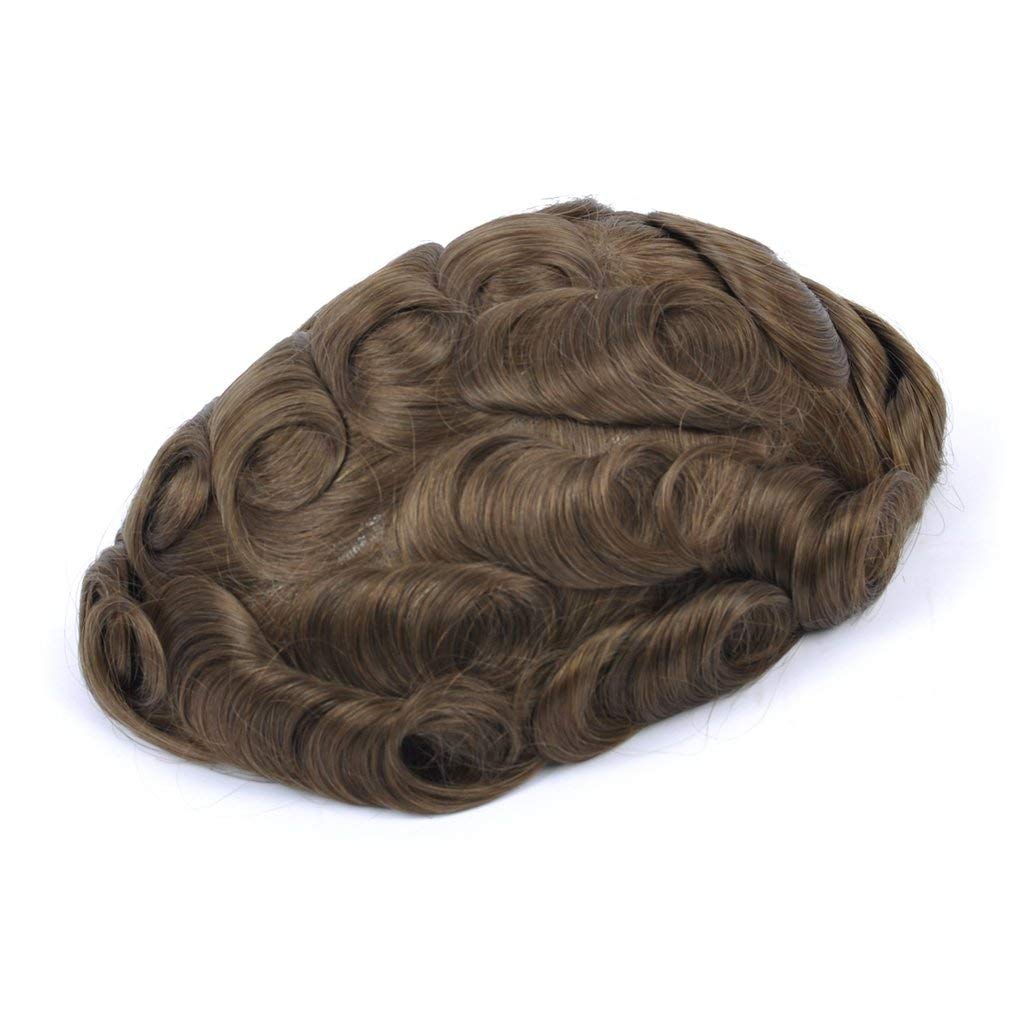 "Hollywood Base" Custom Customized Men Human Hair System Replacement Toupee Hairpiece Installation Wig Prosthesis for Hair Loss Alopecia(#7 Brown Color)
