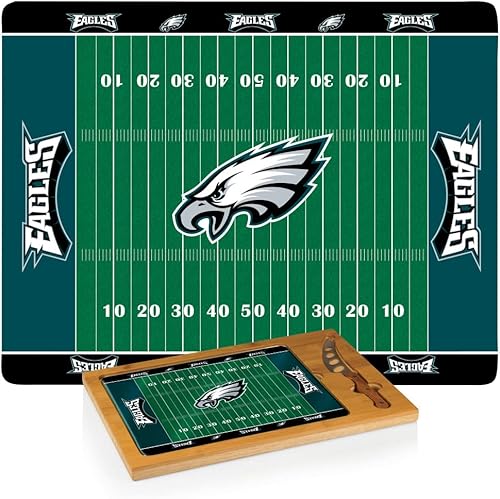 PICNIC TIME NFL Football Field Icon Glass Top Cutting Board & Knife Set, (Parawood & Bamboo)