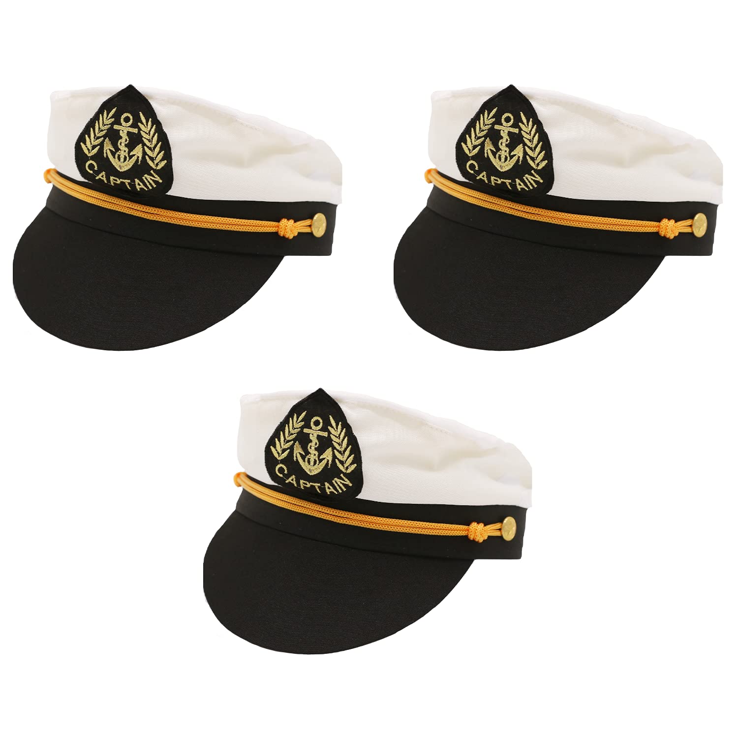 Childs Sailor Hat Fancy Dress Costume Accessory - Satin Captains/Naval Officer Hat with Motif and Gold Brim Detail (6 Hats)