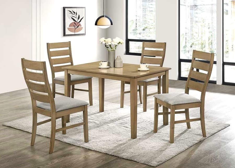 Container Furniture Direct Dining, Ideal for Kitchen and Compact Spaces, Includes Rectangular Table and 4 Upholstered Chairs with Slat Backs, Modern Design, 5-Piece Set, Honey Grey