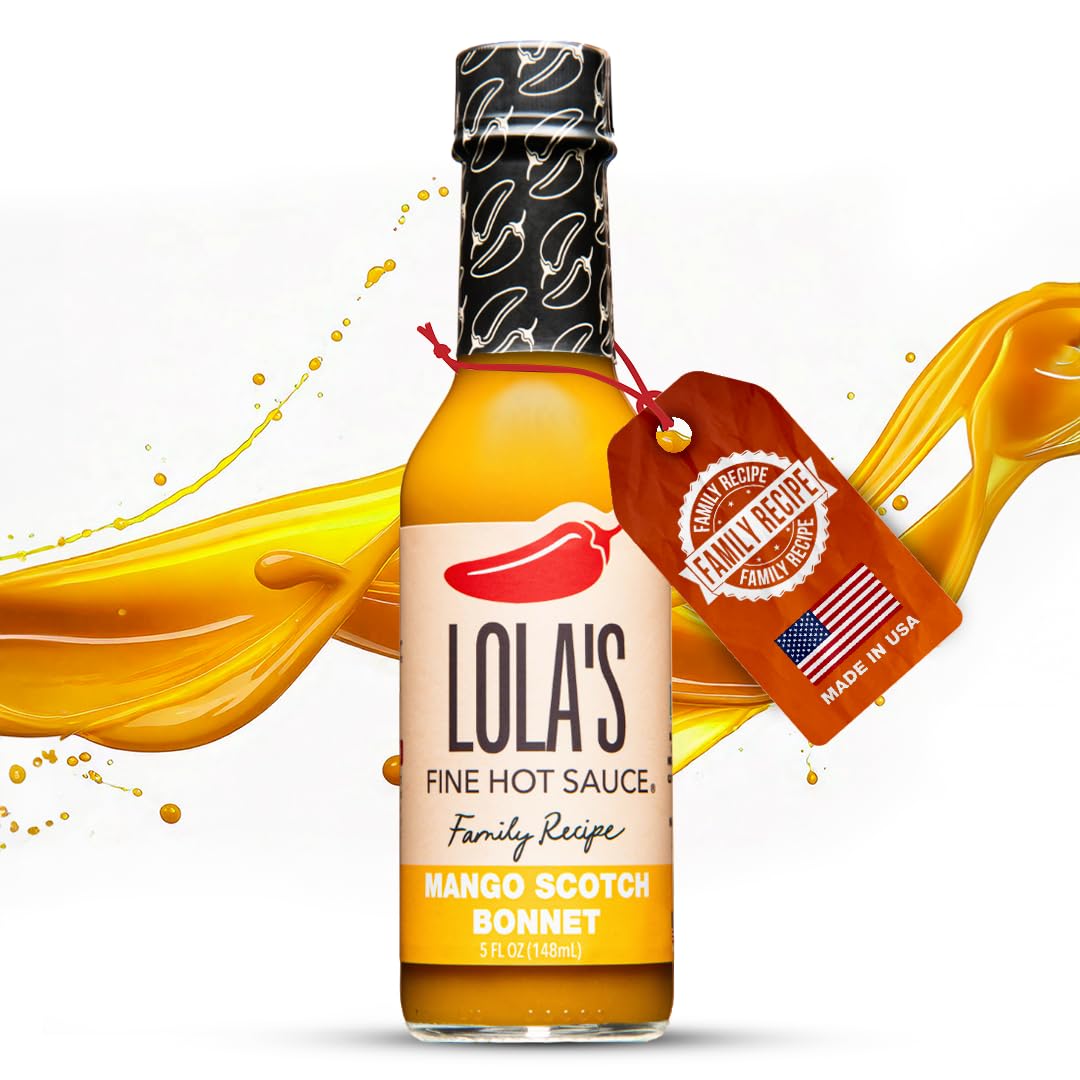 Lolas Fine Hot Sauce Mango Ginger Scotch Bonnet | Sweet and Spicy Blend with Mangoes Scotch Bonnet Peppers Ginger and Turmeric, Zero Calories Low
