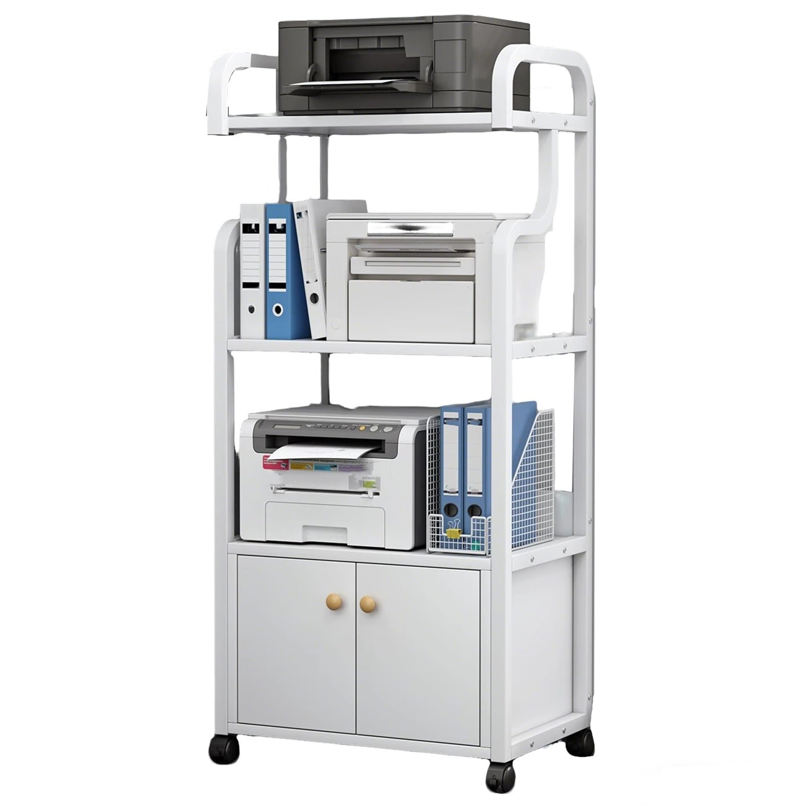 Mueble Impresora Multicapa, Grande Mesa Impresora con Almacenamiento y Ruedas de 52 X 34 X 127 cm para Máquina de Fax Oficina En Casa(White)