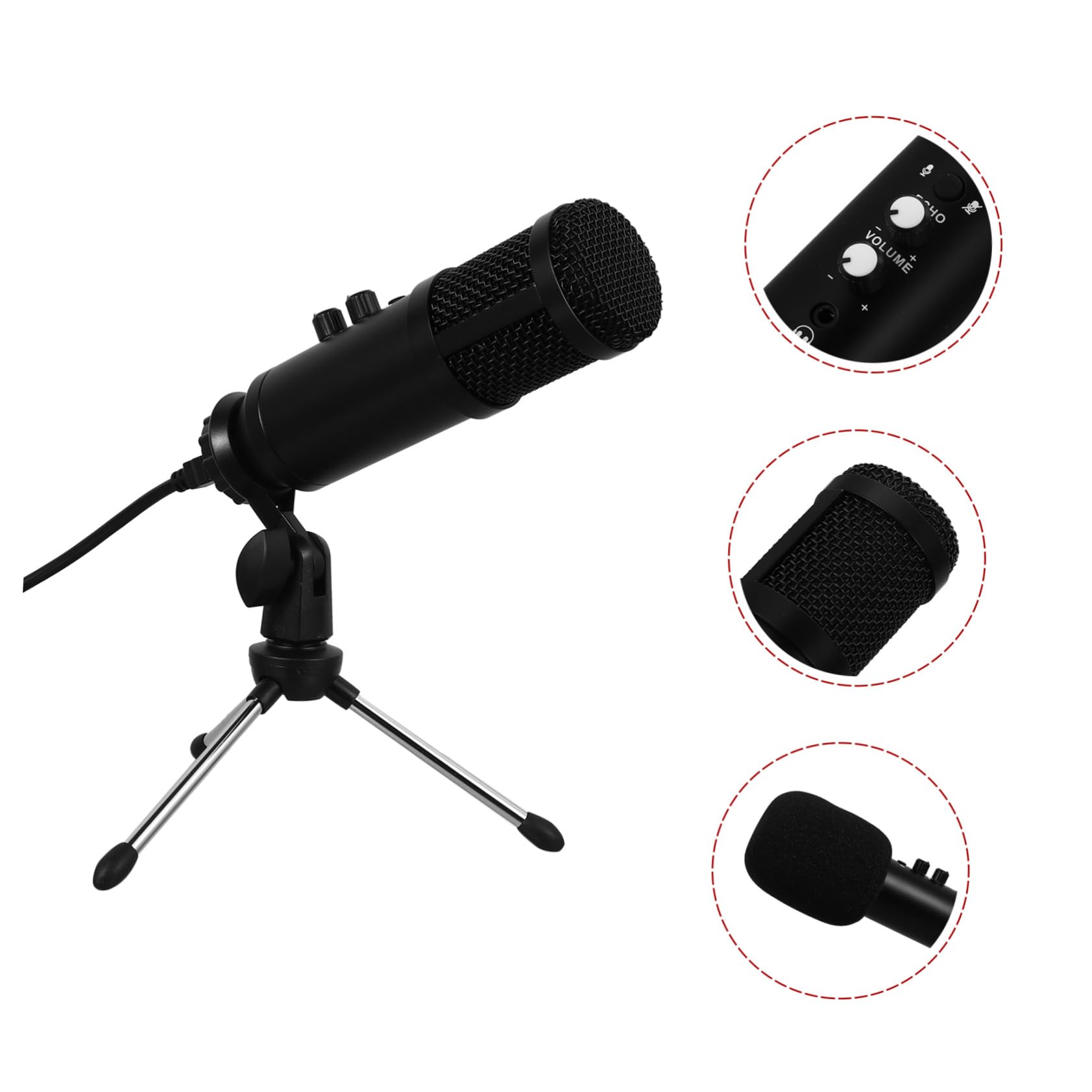 Micrófono de Condensador USB Negro Cardioide de Aleación para Grabación