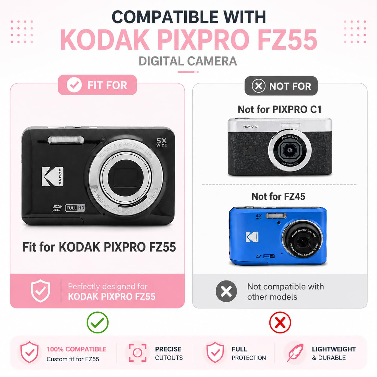Funda para Kodak Pixpro FZ55, funda de silicona suave para cámara digital con bonita correa de muñeca y protector de pantalla, funda protectora de cámara con cubierta de lente para accesorios Kodak