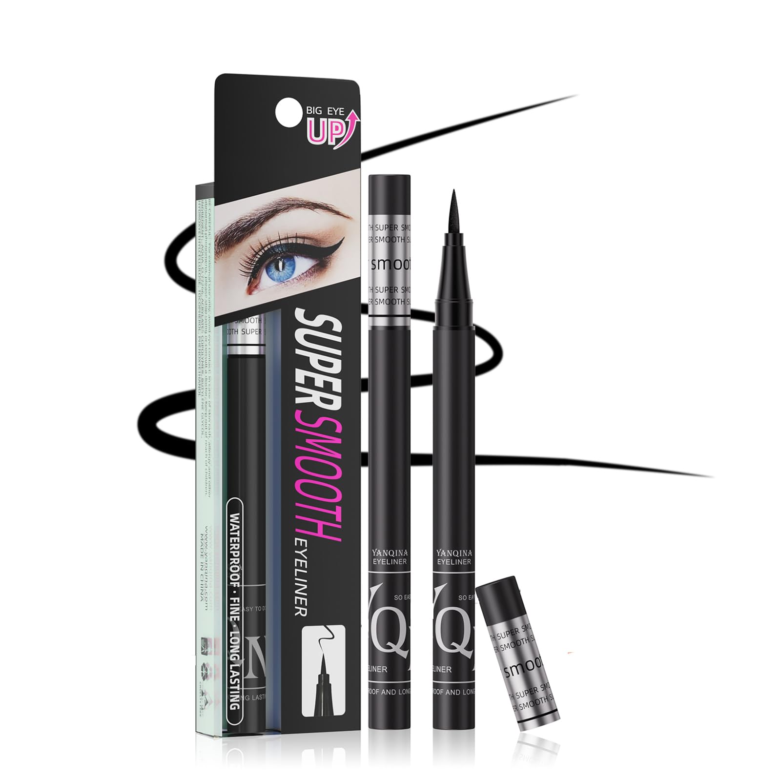 Eyeliner Waterproof,Lápiz de Ojos Semi-Permanente,Lasting Negro Intenso y Preciso, Delineador de Ojos Precision de Alta Pigmentación con Textura Cremosa,Eyeliner en Formato Rotulador,Resistente