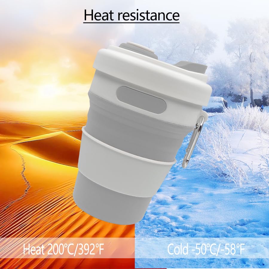 iEWENi 17oz Collapsible Travel Cup With Lid & Metal Hook Reusable Silicone Coffee Folding Mug for Hot/Cold Drink Portable Outdoor Camping Hiking Microwave & Dishwasher Safe (Coffee)