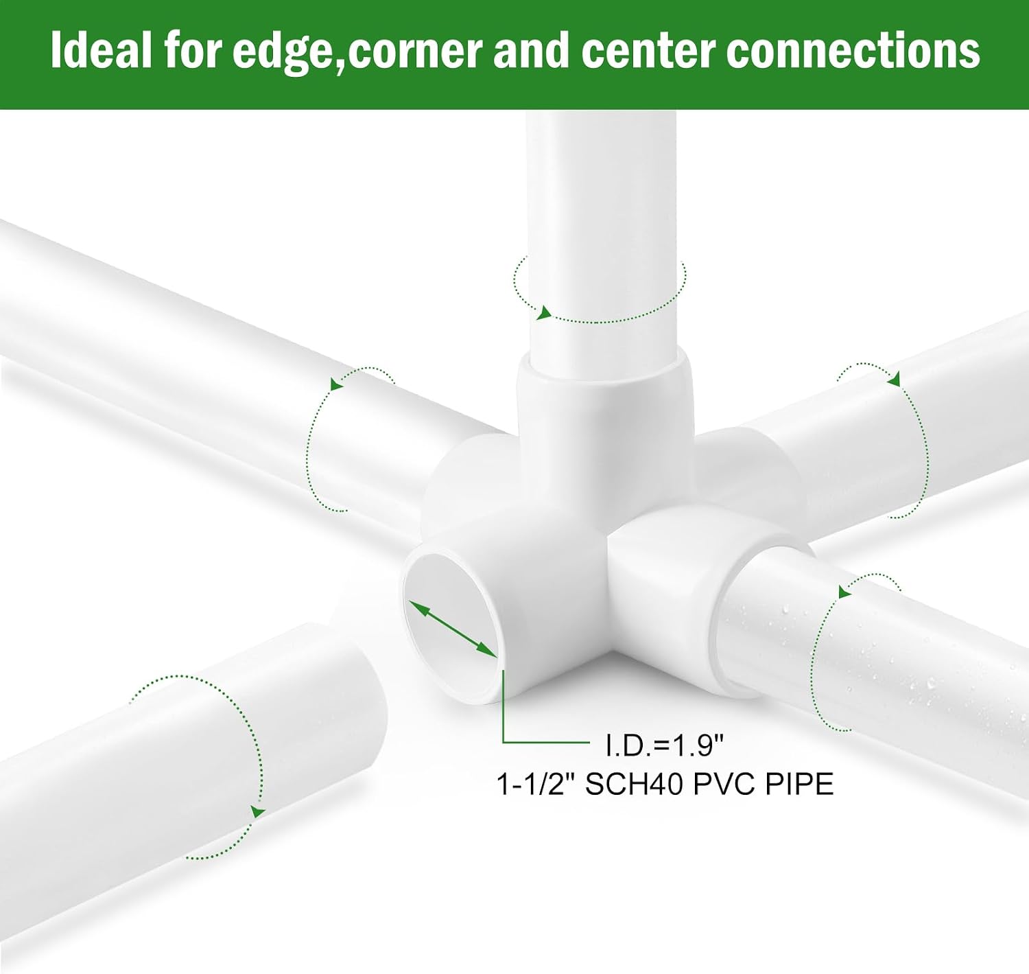 5 Way PVC Pipe Fittings 1-1/2 Inch, Zernmiarder White PVC Elbow Corner Side Outlet Tee Fitting, SCH40 Furniture Grade Pipe Connectors - Fits 1-1/2" Polyvinyl Chloride Pipes, 4 Pieces