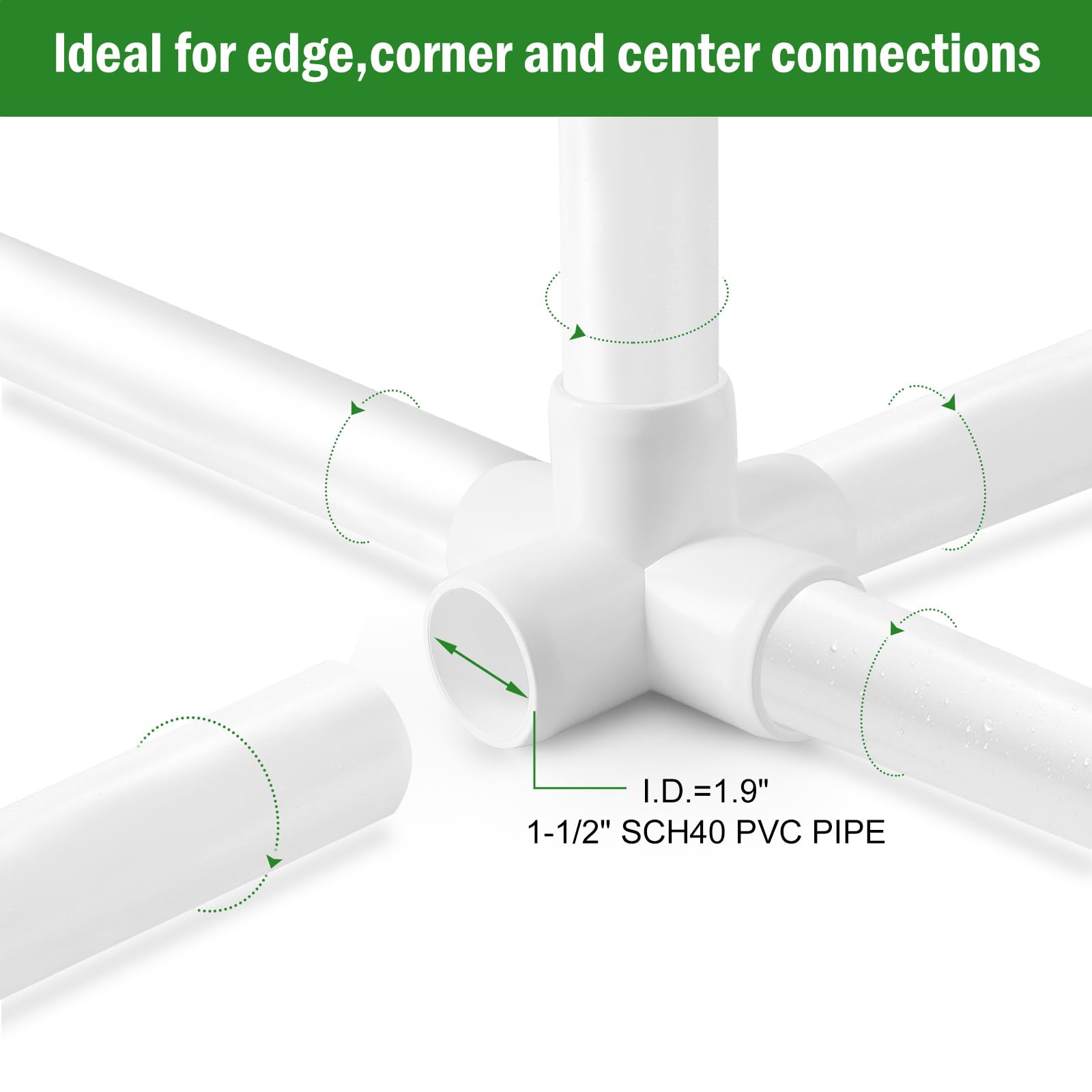 Raccordi per tubi in PVC a 5 vie, 3,8 cm, gomito in PVC, raccordo a T con uscita laterale a gomito in PVC, SCH40, per mobili, per tubi in PVC da 1-1/2", 4 pezzi