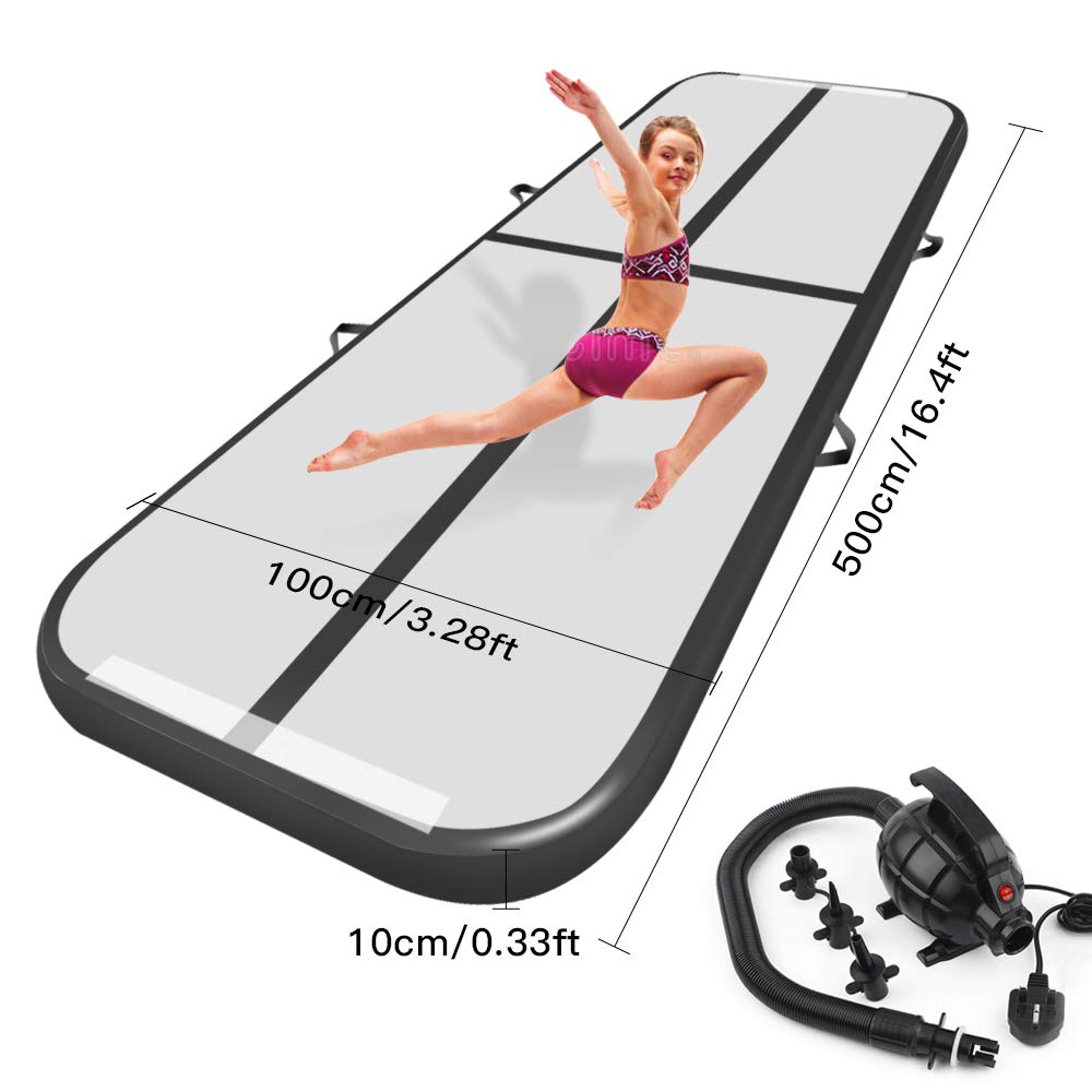 Air Track,Tumbling Mat Inflatable Gymnastics Airtrack Floor Mats for Home use Cheer Training Tumbling Cheerleading Beach Park Water (Black, 16.40)