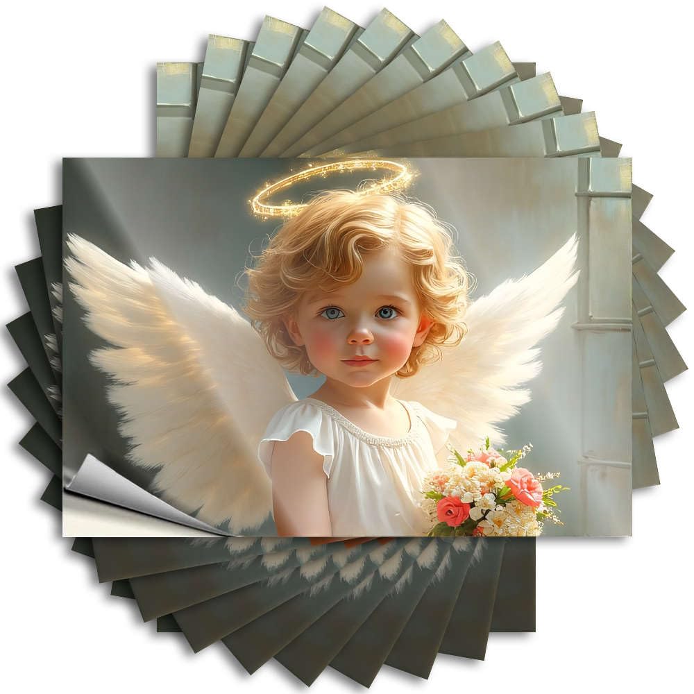 Angel with Wings Holding Flowers. Lettering Sticker Fun | Unique Cover Removable Decal Pack(8X12CM)