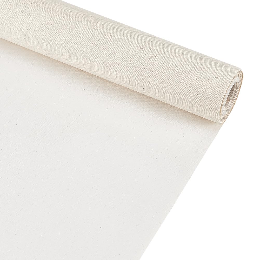 BENECREAT 5m x 38cm/5 Yards x 15 Inch Canvas Roll Linen, 27 Oz Four Primed Canvas Roll for Gesso Art, Oil Painting
