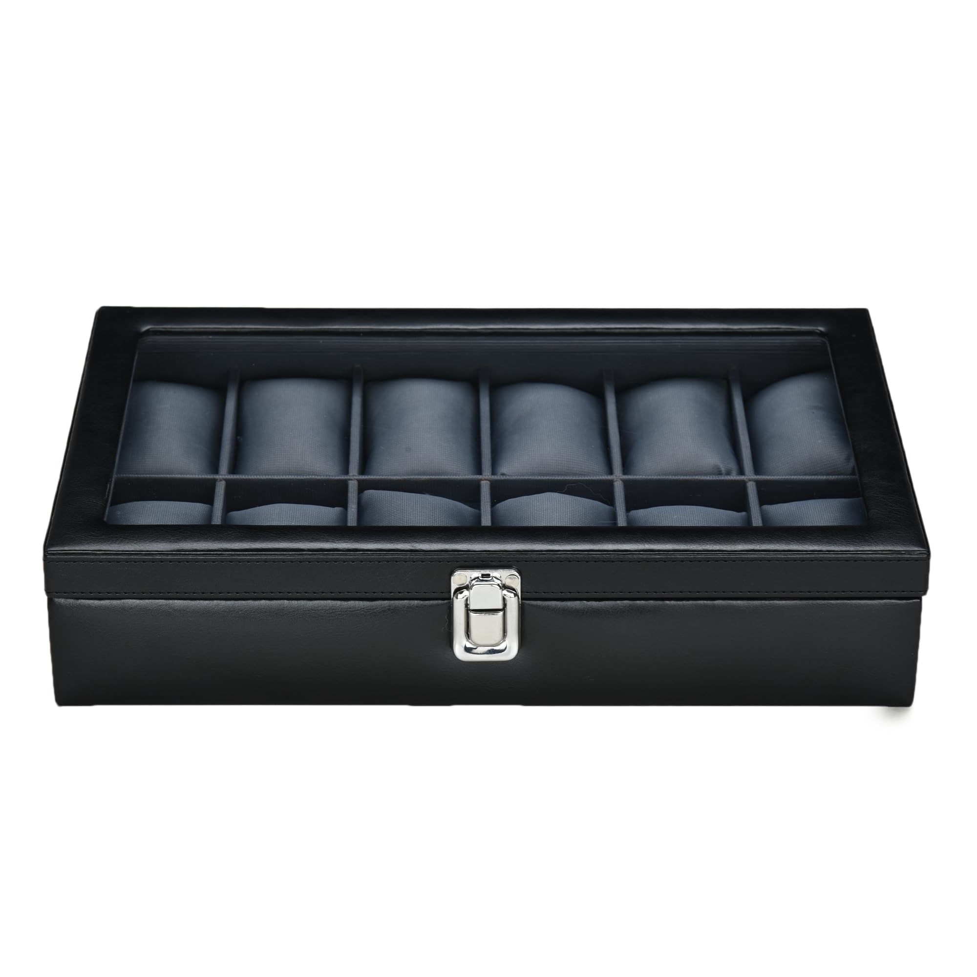 THE CASE Men's and Women's Watch Box Holder Organizer Case In 12 Slots of watches In PU Leather with Black-Grey