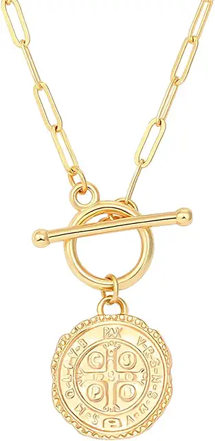 18K Gold St. Benedict Coin Necklace - Minimalist Evil Protection Pendant