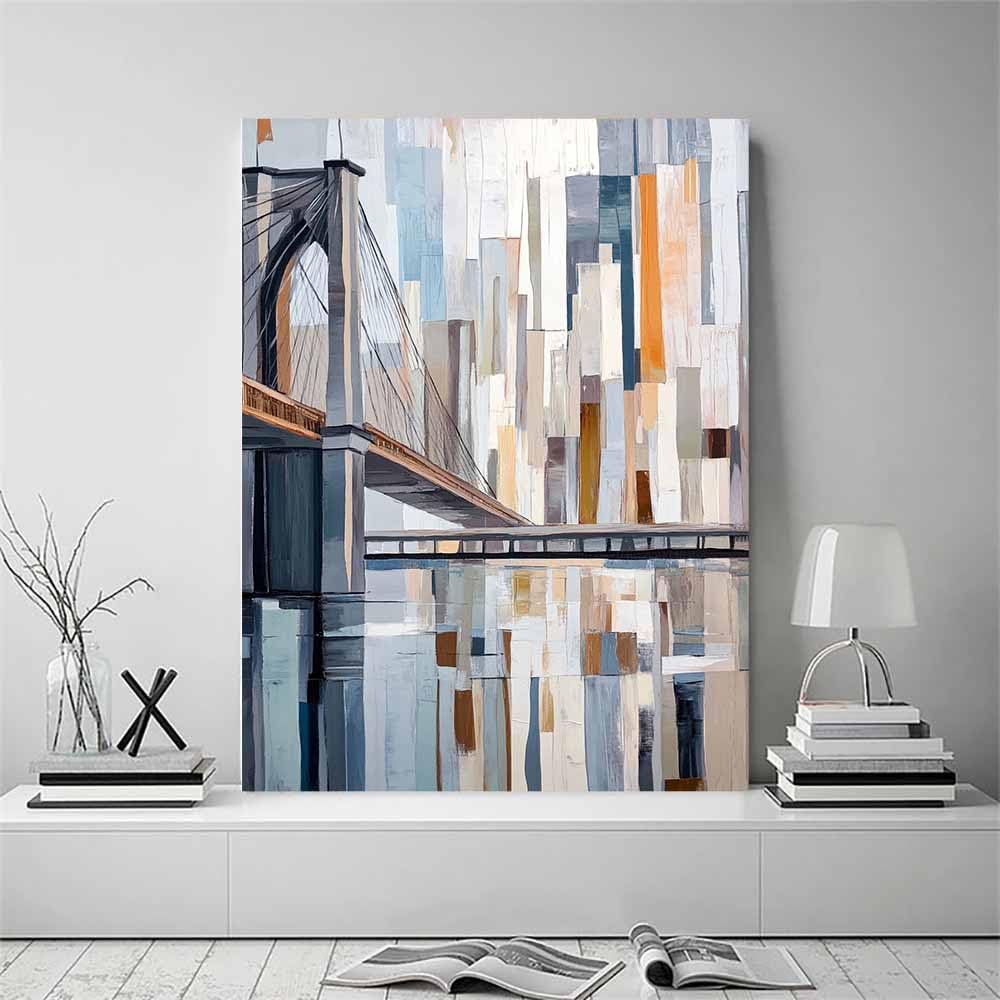 QUSAAOU Abstrakt Grau Beige Abstrakte Brücke Szene Modern Schlafzimmer Bilder Badezimmer Wand Deko Wohnzimmer Moderne Wanddeko Bilderwand Geschenk Abstrakt Kunst Modern(Grey)-30x45cm Gerahmt