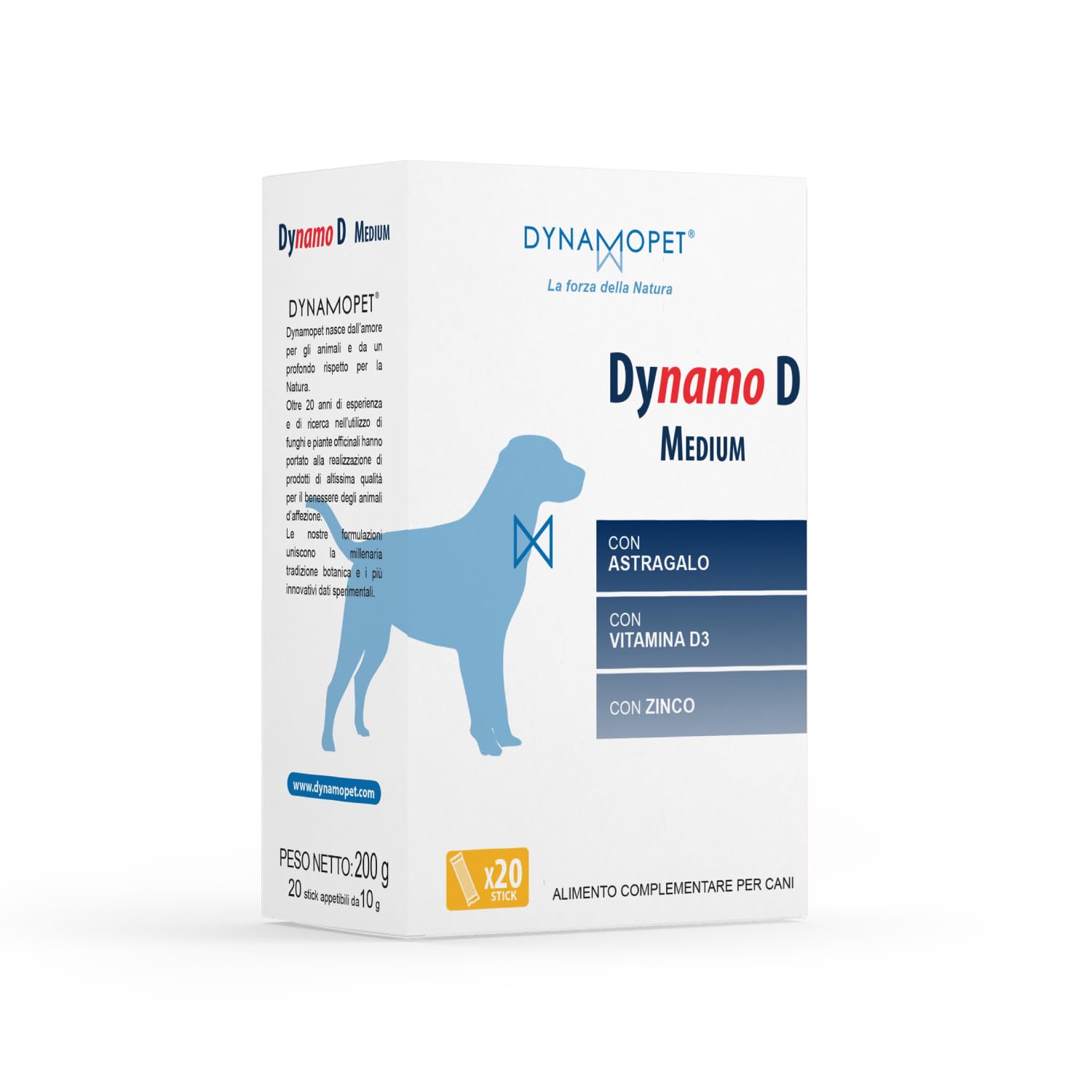 Dynamo D Medium - Alimento Complementare per le Naturali Difese dell'Organismo dei Cani, Confezione 20 stick da 10 g - uno Stick ogni 20 kg di Peso dell'Animale