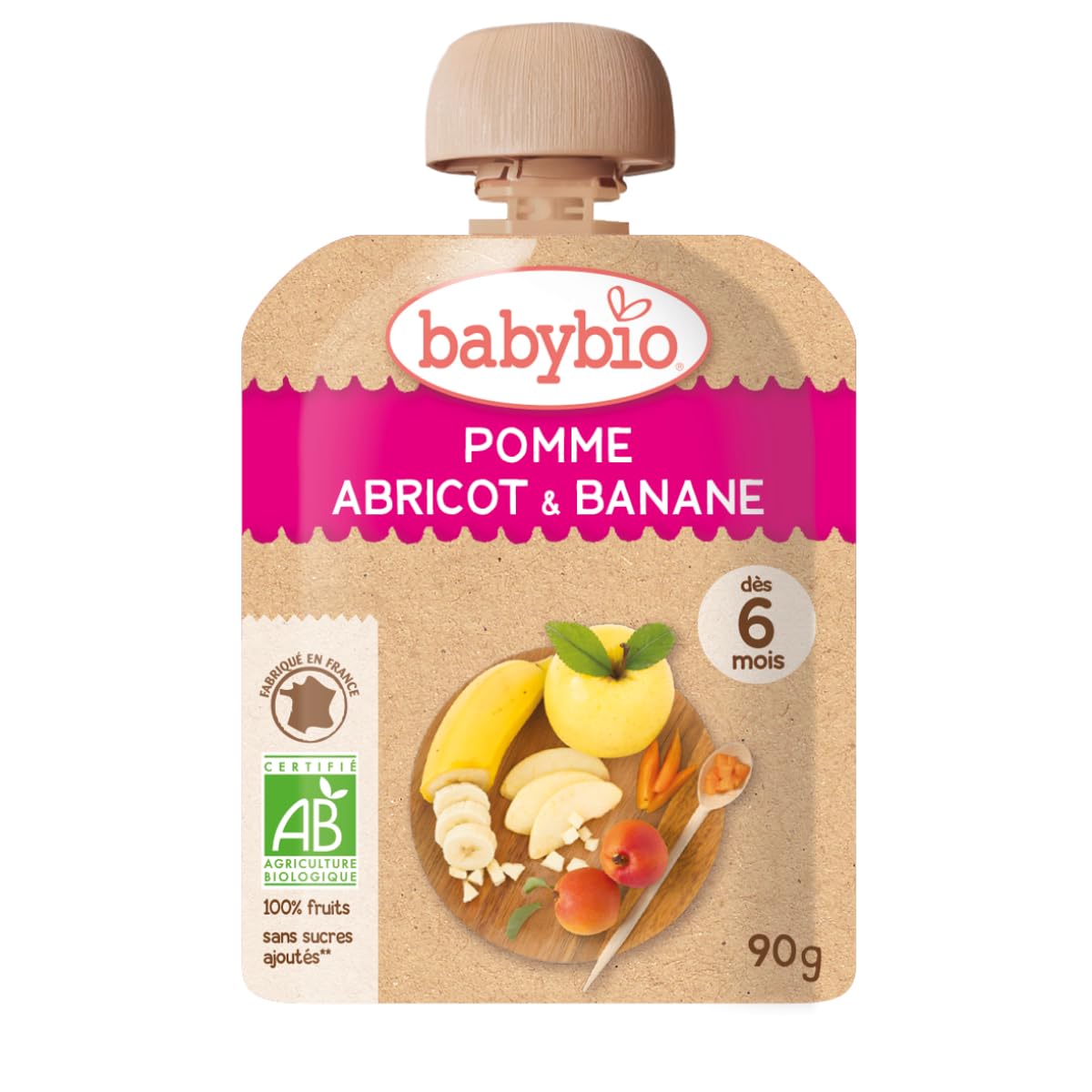 Babybio Gourdes Fruits Pomme Abricot d'Occitanie Banane 4x90 g 6+ Mois BIO