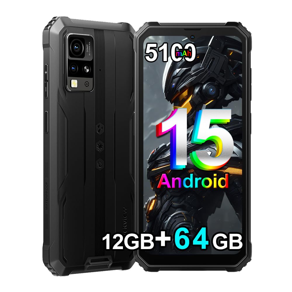 Blackview BV4800 SE Outdoor Handy, 5100mAh, 12GB+64GB/2TB (2025), Smartphone Ohne Vertrag, 6.56" 90Hz, IP69K Wasserdicht,Baustellenhandy, 16MP+8MP/Dual 4G/OTG/GPS/NFC (Schwarz)