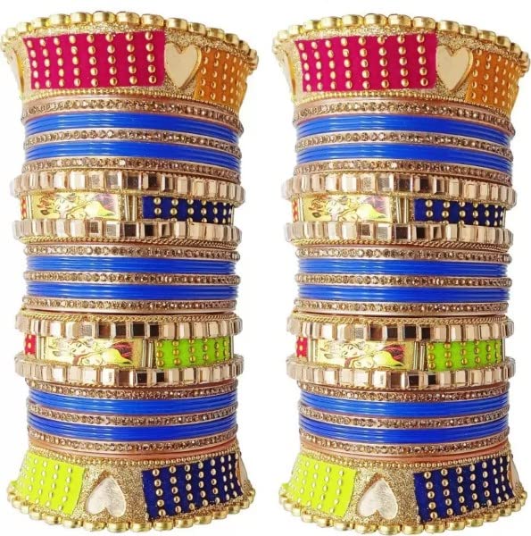 SHYCHOO BLASTSPlastic Gold Plated and Cubic Zirconia Chuda Bangles Set for Women & Girls | Rajasthani Handcrafted Bridal Bangles