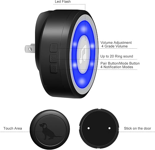 Miniatura 8 de Timbre inalámbrico para perro, campanas de perro para entrenamiento de orinal IP65, impermeable, botón táctil, timbre de 1000 pies de largo alcance