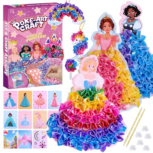 8 PCS Poke in Crafts Art Kits for Girls, Arts and Crafts for Kids Ages 6-12, Girls Toys age 6-8, No Mess DIY Princesses Game Unicorn Craft ﻿Birthday Gifts Toys for 6 7 8 9 10 Year Old Girl Kids