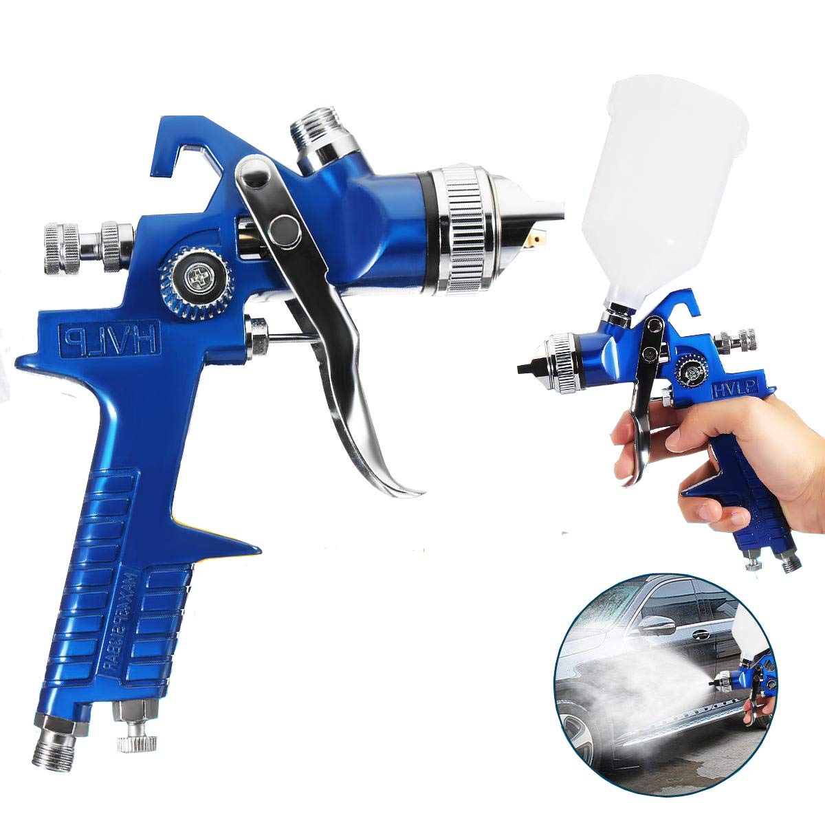 Air-ga 1.4mm & 0.8mm 2 Sets of hvlp Spray Paint Gun Machine with Complete Full Kits Capacity (600ml & 125ml) HVLP Sprayer (Blue)