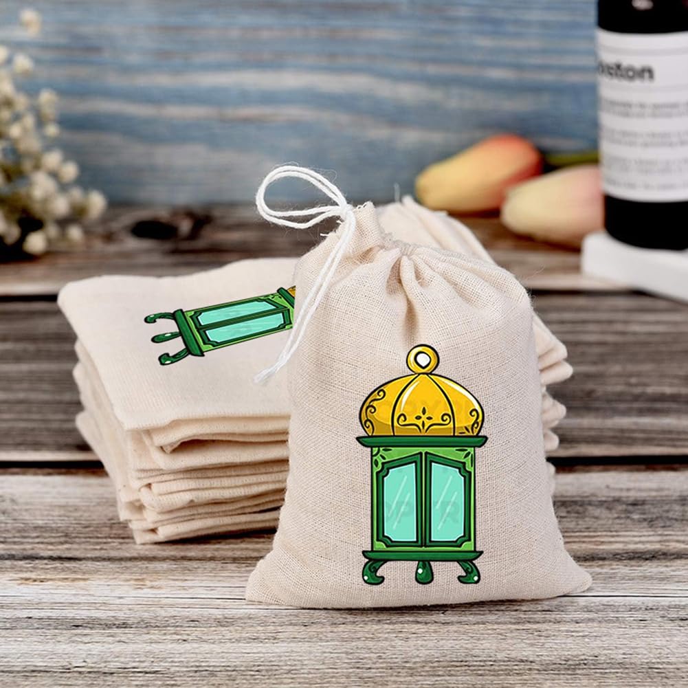 Hrlace Woreczek materiałowy 10 x 15 cm, małe torebki materiałowe ze sznurkiem do ściągania, torebki na prezenty, Ramadan Eid Mubarak, woreczek na chleb, woreczek na biżuterię, małe woreczki na Bliski