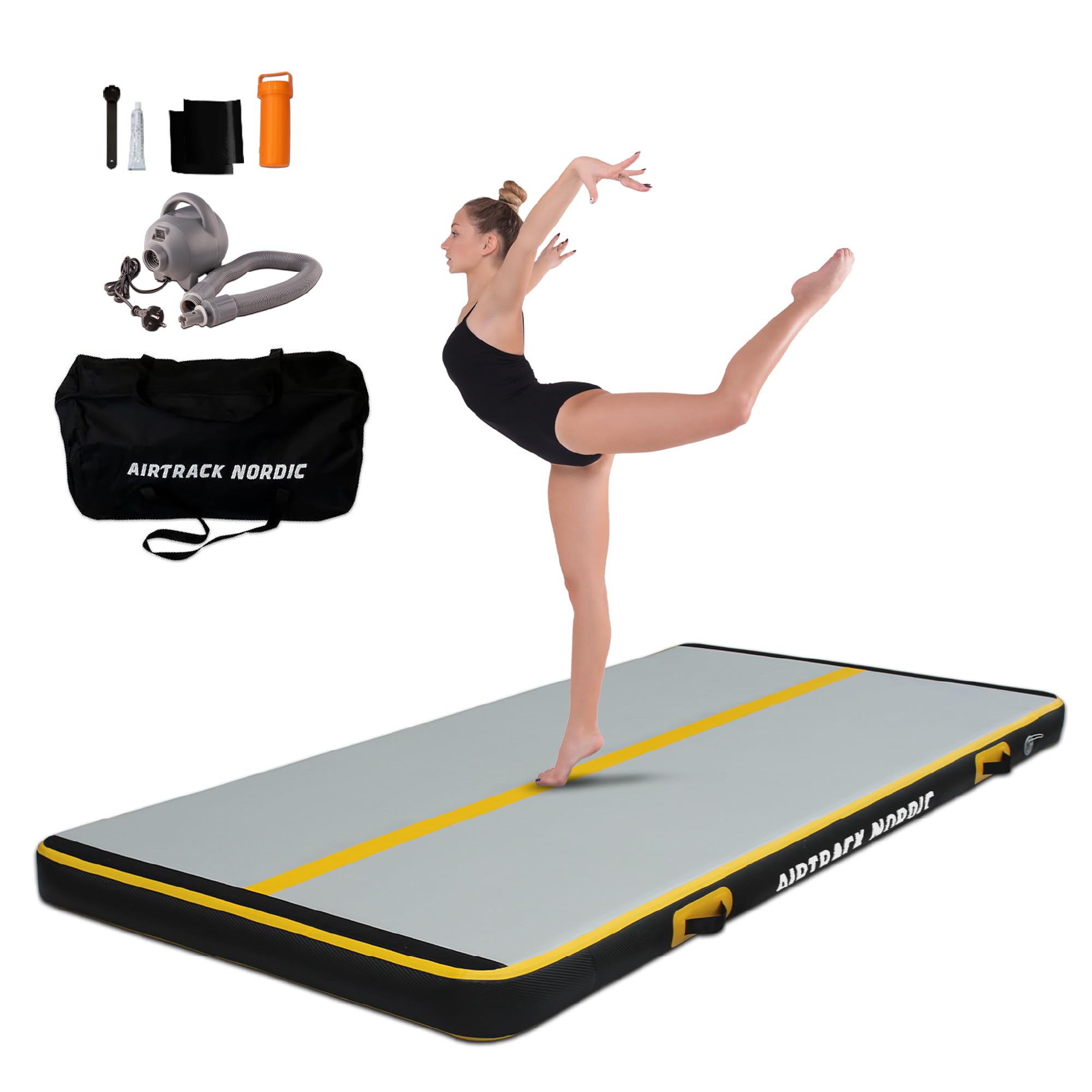 AirTrack Nordic Carbon Air Track Tumble Track 3-8m con bomba de aire eléctrica, colchoneta de gimnasia inflable para el hogar - 1,5m de ancho y 15cm de grosor, colchoneta de gimnasia