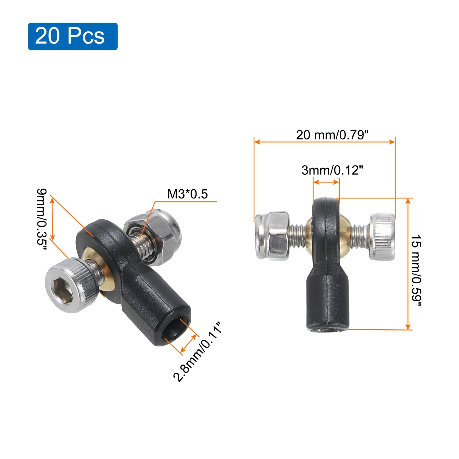 uxcell M3xL15mm Ball Rods End Head Ball Joint Buckle Steering Connecting Pushrod Tie for RC Aircraft Model 20Pcs