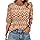 IECCP Women Tops 3/4 Sleeve Tunic Ladies Blouses Round Neck T Shirts Dressy Fashion Smocked Sleeve Clothes Blouses Boho M (UK 12-14)
