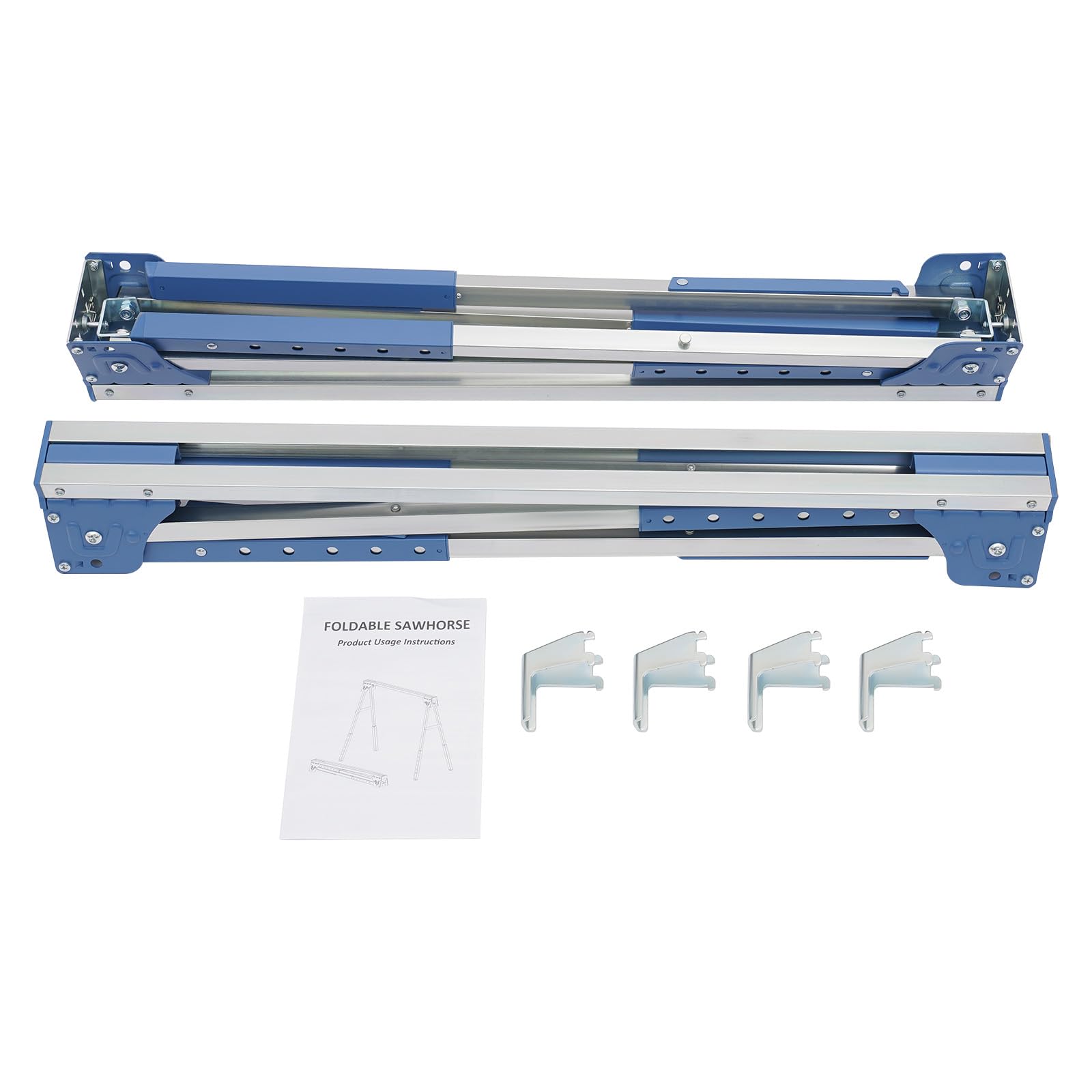 Set di 2 cavalletti pieghevoli da lavoro, portata 1200 kg, blu | MIit - 4 ganci, regolabili in altezza a 6 livelli, robusti ganci pieghevoli in acciaio al carbonio, ideali per lavoro