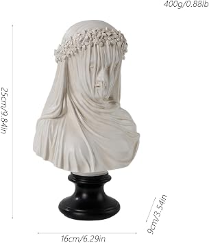 Veiled Maiden Bust Statue, Veiled Lady Bust Sculpture, Elegant Girl Wear Veil Character Sculpture, White Art Statue, Mysterious Vintage Home Ornament, Aesthetic Crafts for Home Office Decor