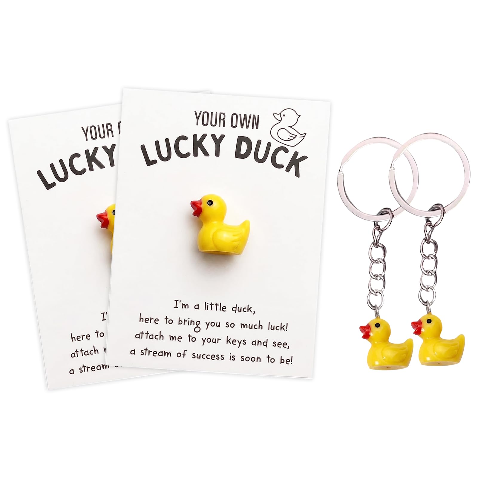 Ethlomoer Cute Duck Keyring - Little Yellow Duck Keychain with Encouragement Card, Pocket Hug & Good Luck Card - Mini Keyring for Women & Kids, Pendant Accessories (Yellow-2PCS)