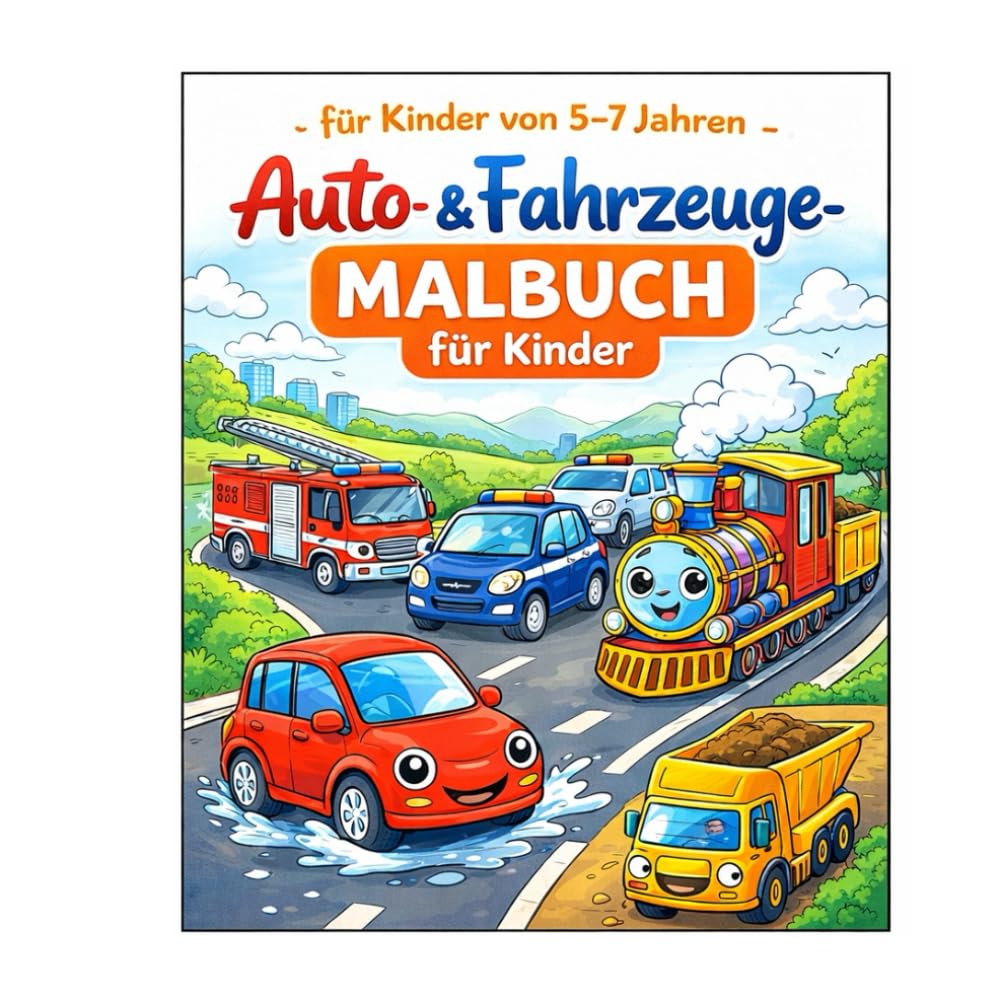 Auto-Malbuch für Kinder Fahrzeuge & spannende Szenen zum Ausmalen | 5–7 Jahre: Kreativer Ausmalspaß mit Autos, LKWs, Einsatzfahrzeugen & mehr