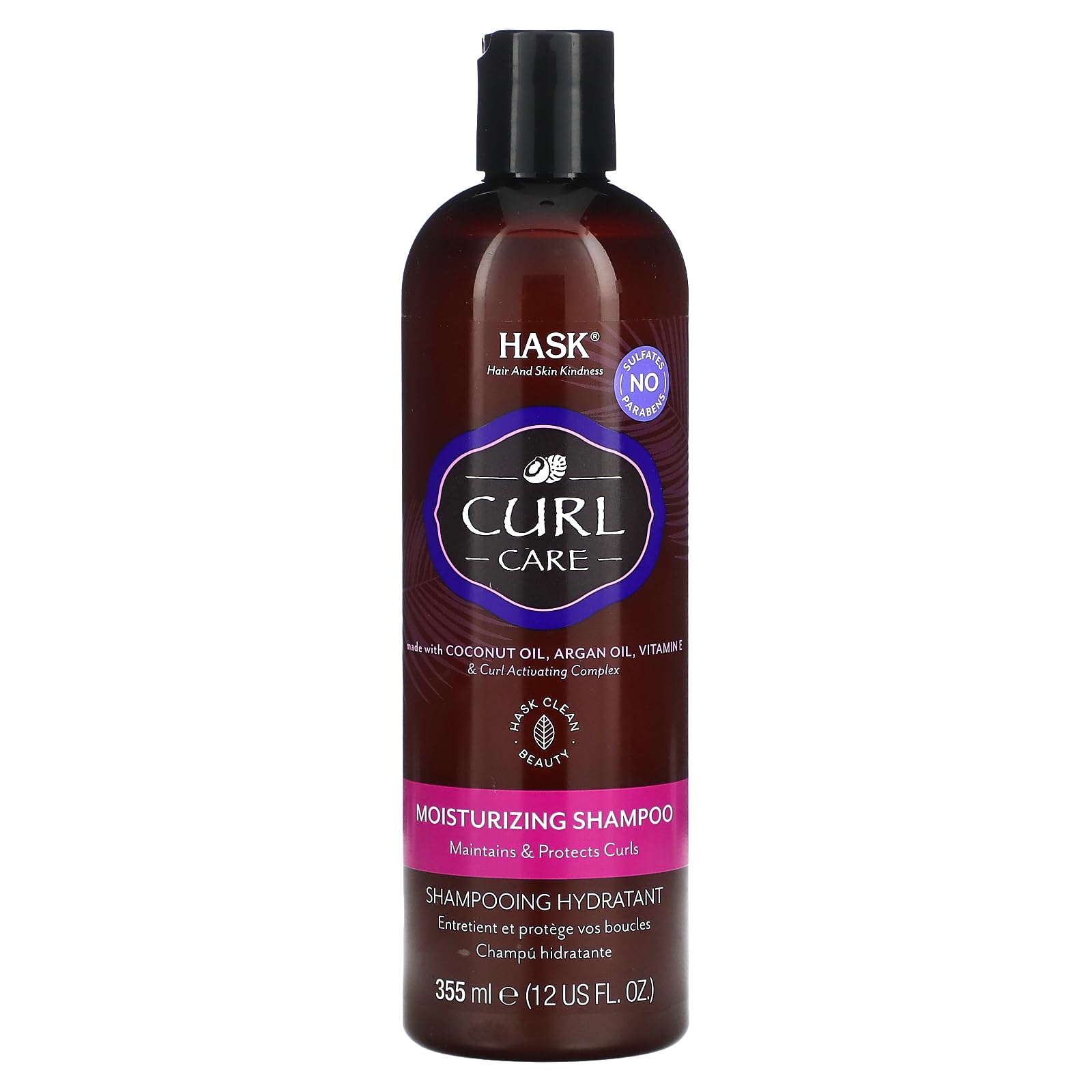 HASK Curl Care Moisturizing Shampoo - 355 ml | With Argan, Coconut Oil | For Frizzy & Curly Hair | Free Of Sulfates & Paraben