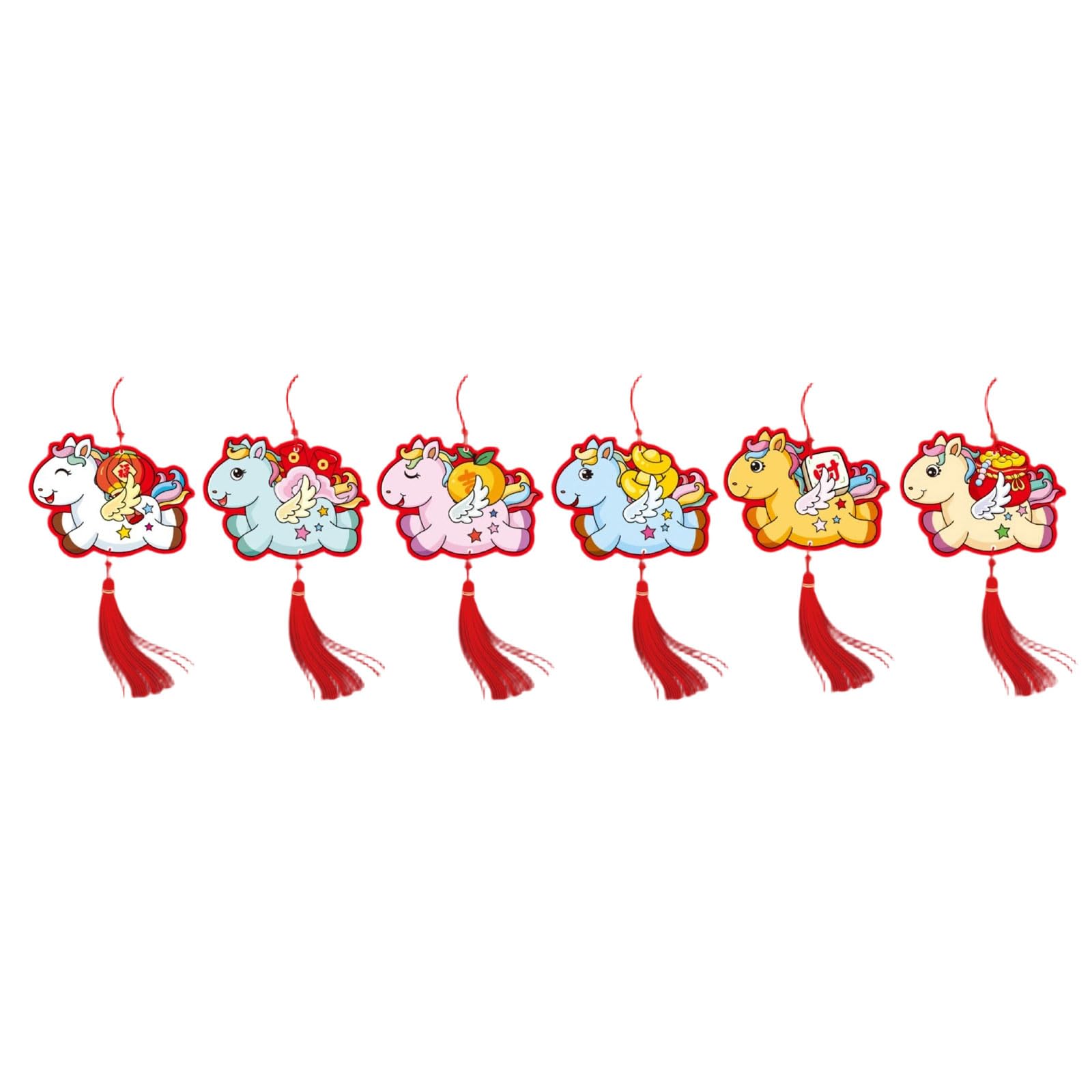 Kalttoy 6pcs Horse Theme Celebration Ornament with Gold Foil for Wall Hanging Decorations Festival Accessories Hanging Ornament