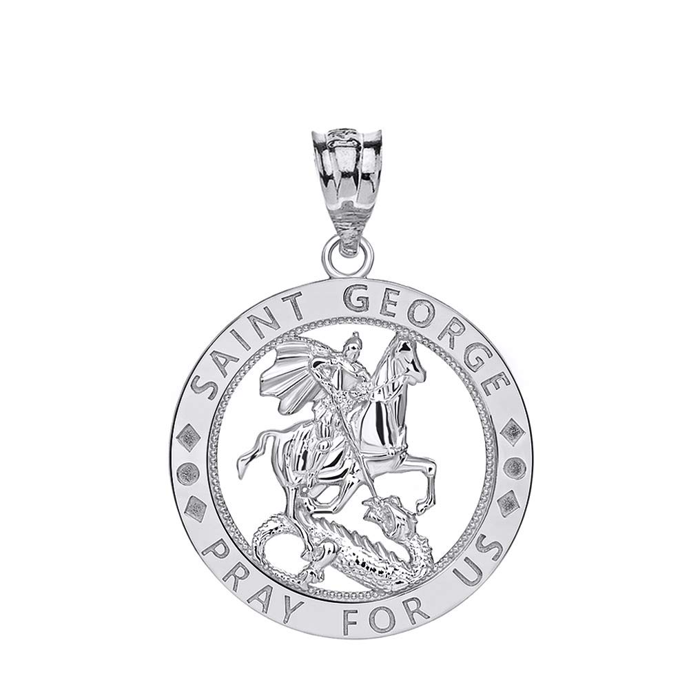 CaliRoseJewelrySterling Silver Saint George Pray for Us Round Charm Pendant, Sterling Silver
