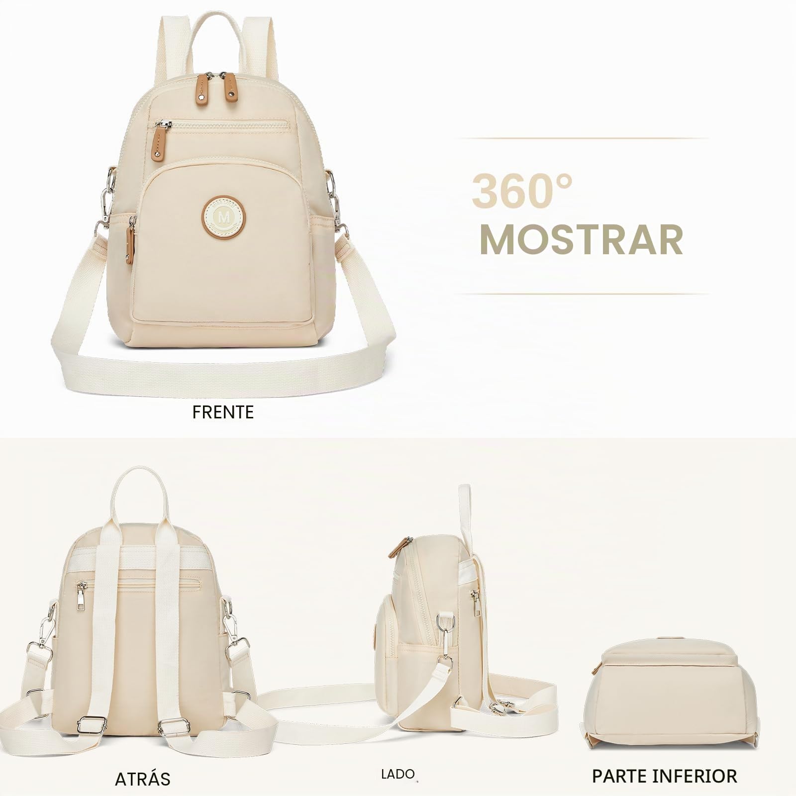 Miss Lulu Mochila para mujer Mini mochila urbana viaje Mochila impermeable Casual Mochila Bolso bandolera Multiusos Bolso bandolera para el trabajo, los estudios Beige