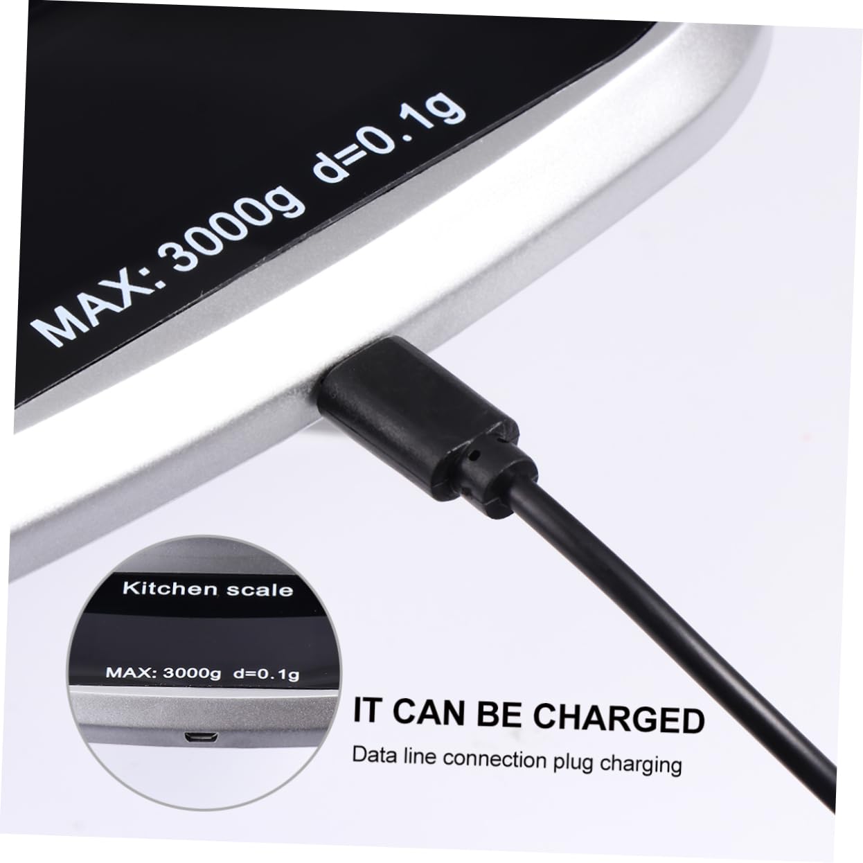Digitale Küchenwaage mit Präziser Lcd Anzeige aus Edelstahl Wiederaufladbare 3kg Kapazität und 0,1g Genauigkeit für Küchengebrauch