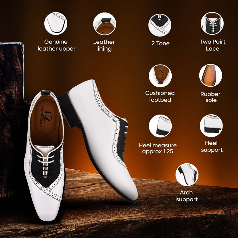 Image of LIBERTYZENO Mens Burnished Toe Genuine Leather Adults Lace Up Oxford Dress Shoes for Easter Gift