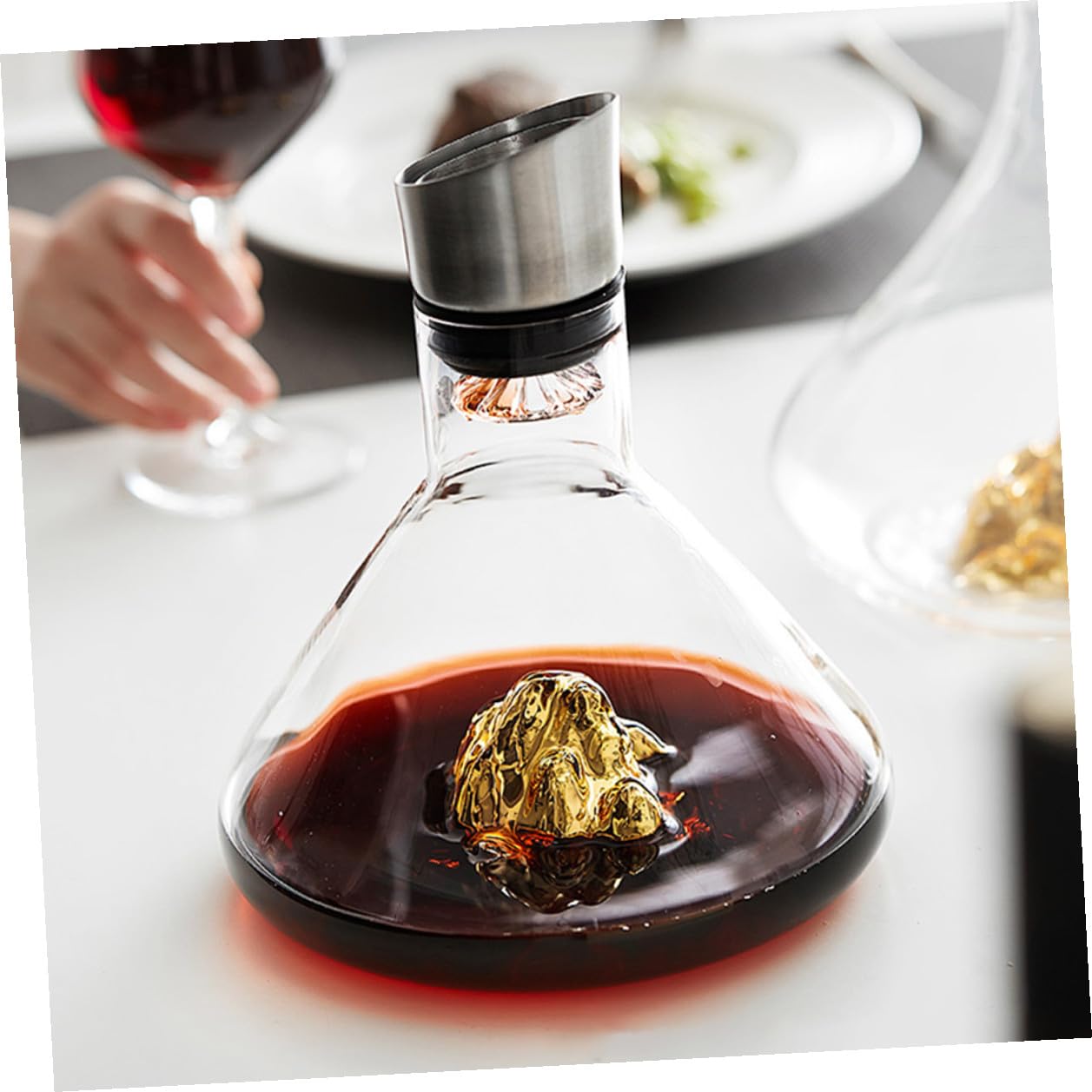 Homoyoyo Decantador de Vino Dorado de Cristal 1500ml Aireador Rápido y Diseño Elegante para Servir y Decantar Vino en Casa o Eventos