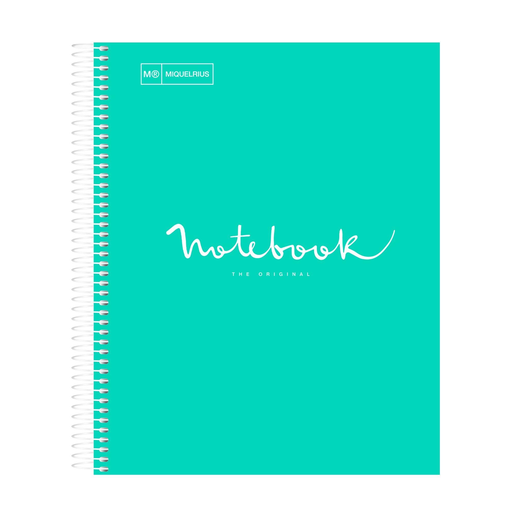 Miquel Rius M Emotions 1 Subject Notebook, Lined 11" x 8.5", 80 Sheets Heavy Weight Paper, 3 Hole Punched, Micro-Perforated, Turquoise Board Cover, Blue