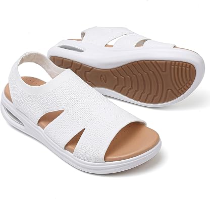 TETSUO Women's Summer Walking Sandals Slip On Air Cushion Support Platform Sandals Open Toe Ankle Strap Dress Sandal Shoes