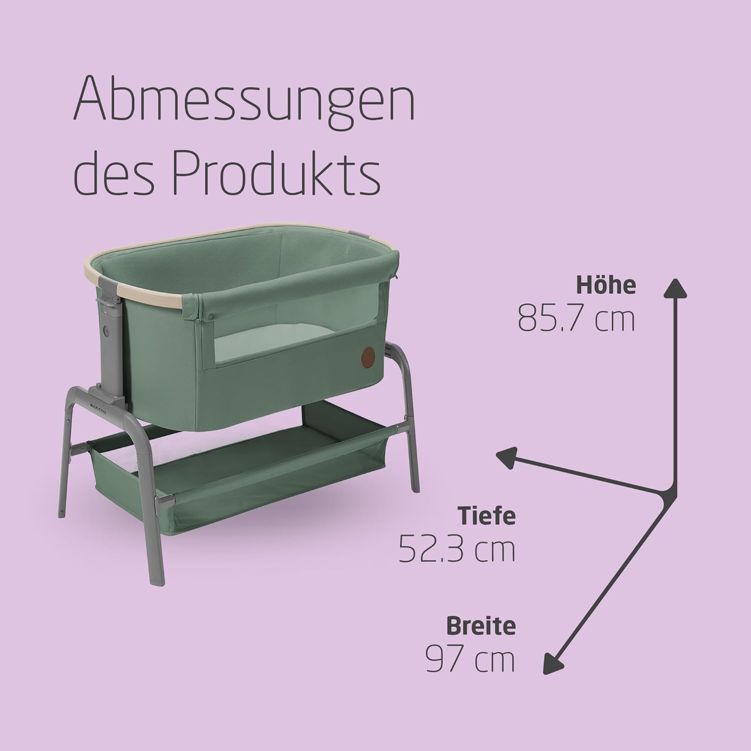 Maxi-Cosi Iora Culla Neonato, Culla Co-Sleeping 0-6 mesi, max 9 kg, Altezza Regolabile, Materassino Culla, Ampio Cestello, Beyond Green