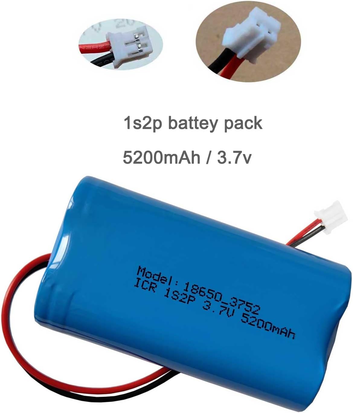 18650 1s2p 3.7v 5200mAh Rechargeable Lithium Battery Pack with PH2.0/2P Plug for Bluetooth Speaker, Solar Light Battery, Outdoor lamp Battery - 2 Pack
