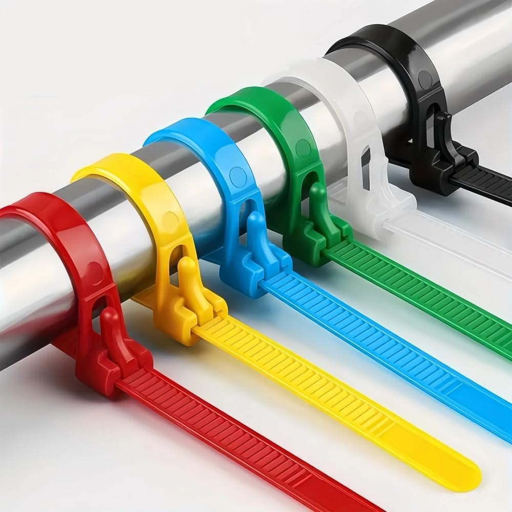 100 Pcs 12 Inch Removable Zip Ties,Reusable Cable Zip Ties,Buckle Self-Locking Premium Nylon Cable Wire Ties, Heavy Duty 50Lbs Tensile Strength Colored Plastic Cable Ties for Indoor Outdoor (12 Inch)